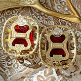 Vintage French Gold Plated Resin Earring Silver Post Red VTGWRD
