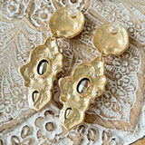 Vintage Gold Plated Resin Drop Earring Silver Post Red