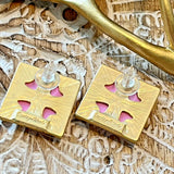 Victoria Gold Plated Resin Earring Silver Post Pink Heart