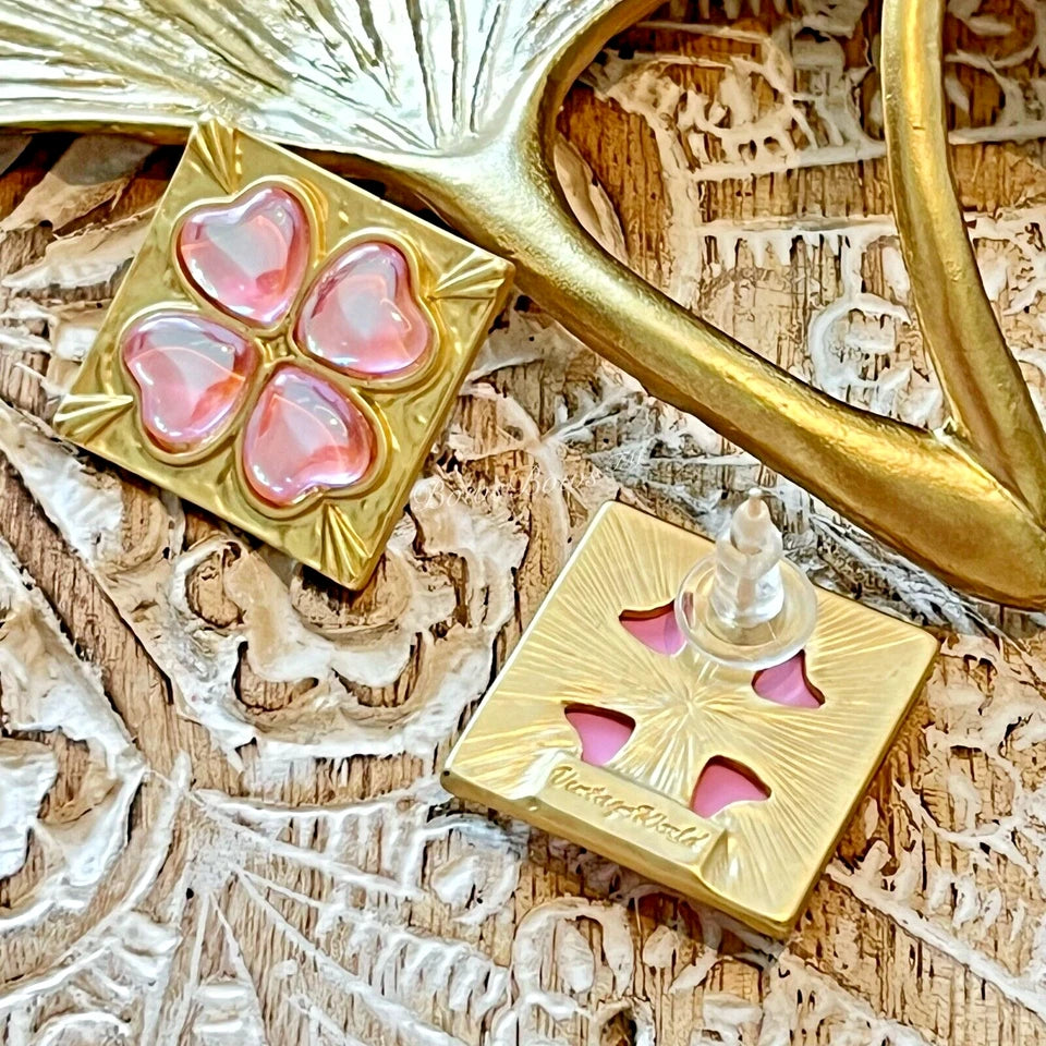 Victoria Gold Plated Resin Earring Silver Post Pink Heart