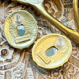 French Style Gold Plated Resin Earring Silver Post Green/ Gold