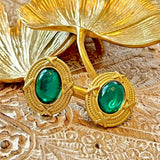 French Style Gold Plated Resin Earring Silver Post Green/ Gold