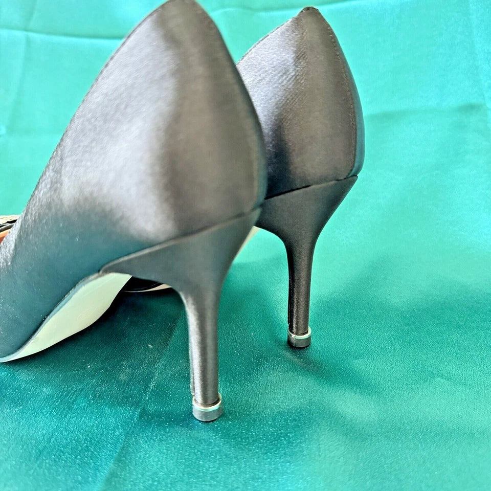 Jeweled Buckle Stain Black Hangisi High Heels 4" Pump Crystal Shoes US 6.5